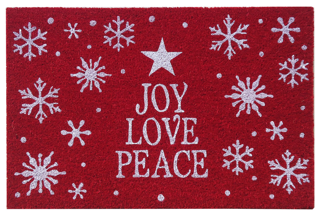 SuperScraper Vinyl Coir Doormat - Peace Love Joy 18" x 27"