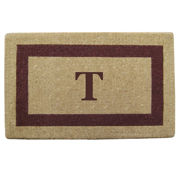 Heavy Duty Coir Doormat Single Picture Frame, Monogram T - Brown 22" x 36"