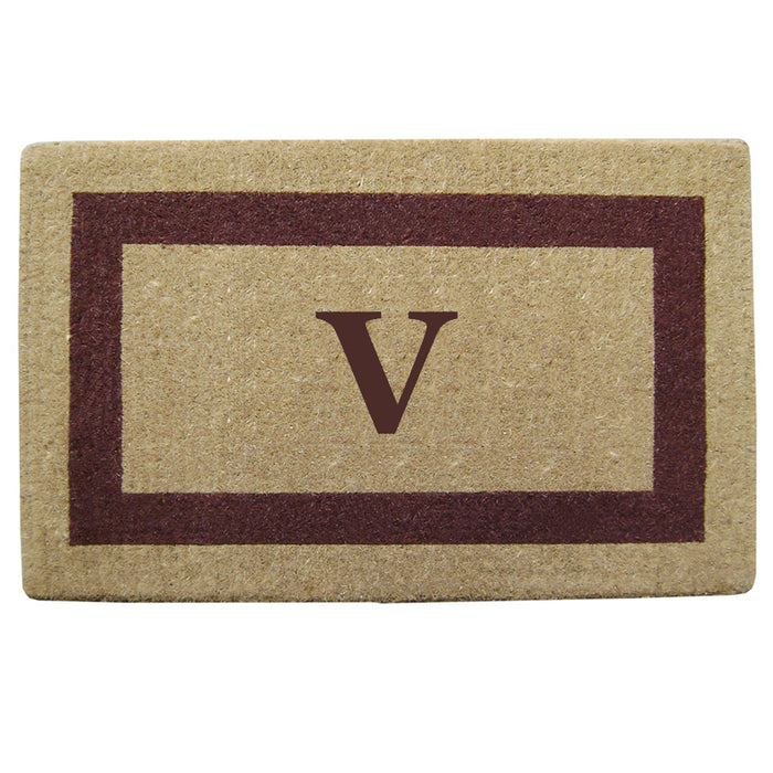 Heavy Duty Coir Doormat Single Picture Frame, Monogram V - Brown 22" x 36"