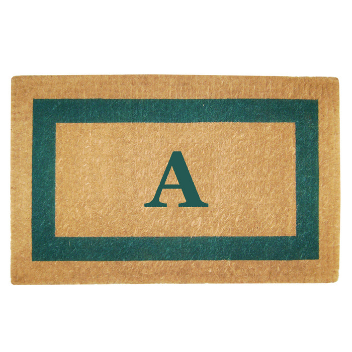 Heavy Duty Coir Door Mat Single Picture Frame, Monogram A - Green 22" x 36"