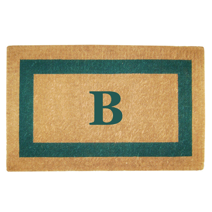 Heavy Duty Coir Door Mat Single Picture Frame, Monogram B - Green 22" x 36"