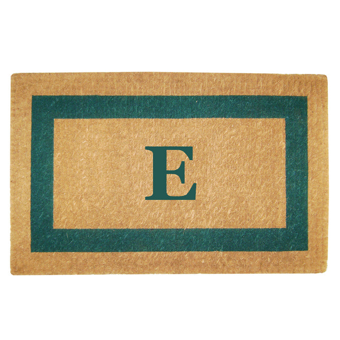 Heavy Duty Coir Door Mat Single Picture Frame, Monogram E - Green 22" x 36"