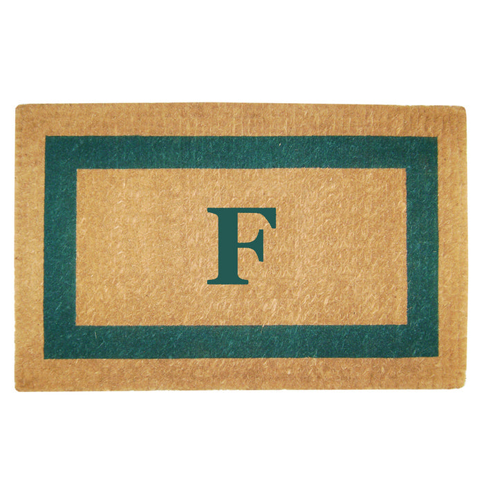 Heavy Duty Coir Door Mat Single Picture Frame, Monogram F - Green 22" x 36"