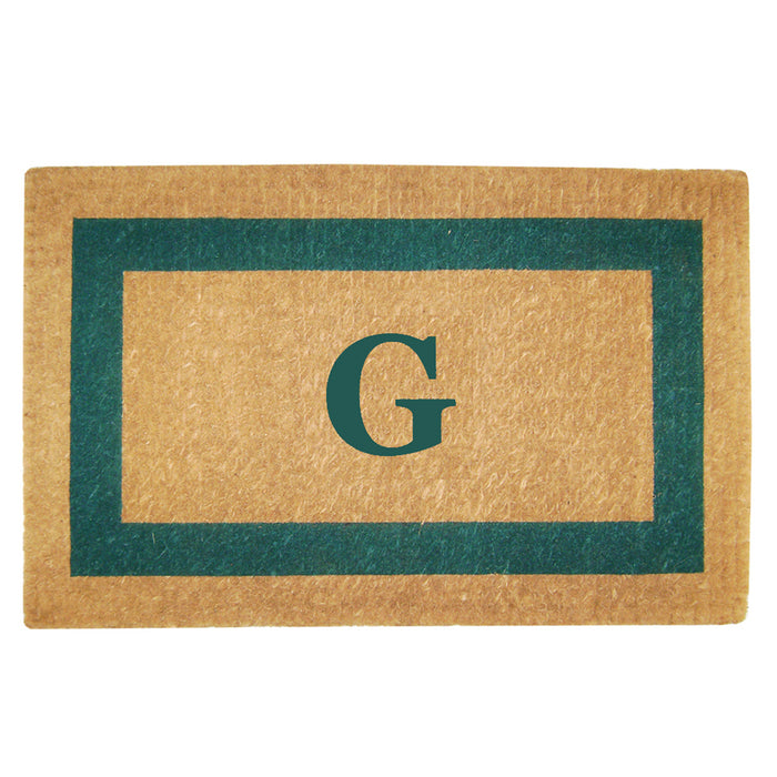 Heavy Duty Coir Door Mat Single Picture Frame, Monogram G - Green 22" x 36"