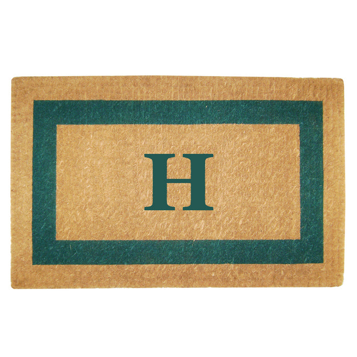 Heavy Duty Coir Door Mat Single Picture Frame, Monogram H - Green 22" x 36"