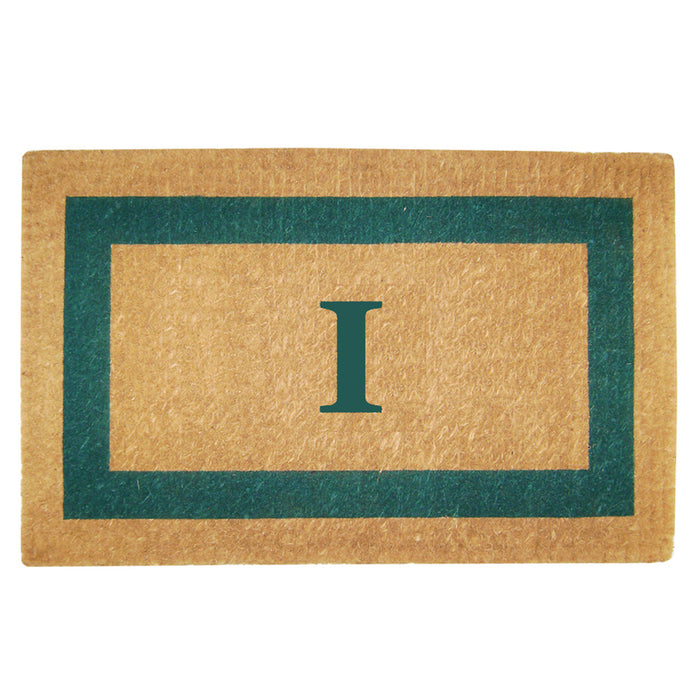 Heavy Duty Coir Door Mat Single Picture Frame, Monogram I - Green 22" x 36"