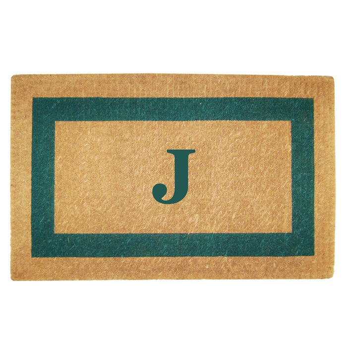 Heavy Duty Coir Door Mat Single Picture Frame, Monogram J - Green 22" x 36"