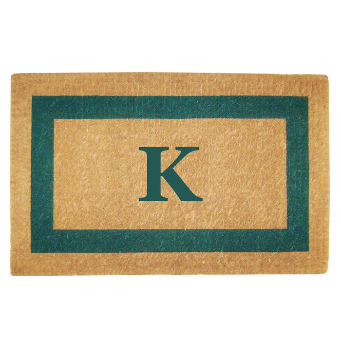 Heavy Duty Coir Door Mat Single Picture Frame, Monogram K - Green 22" x 36"