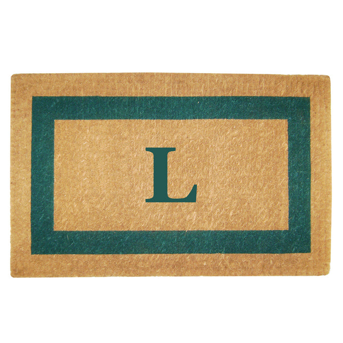 Heavy Duty Coir Door Mat Single Picture Frame, Monogram L - Green 22" x 36"