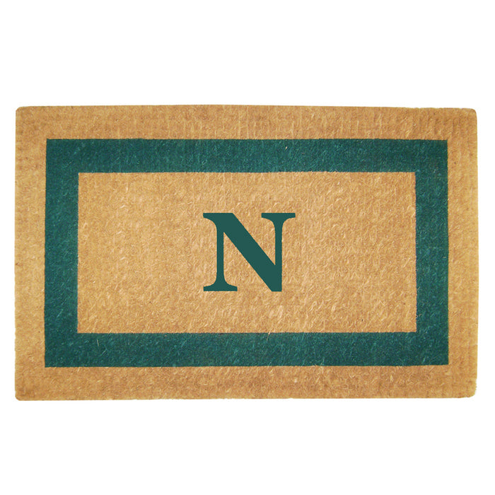 Heavy Duty Coir Door Mat Single Picture Frame, Monogram N - Green 22" x 36"