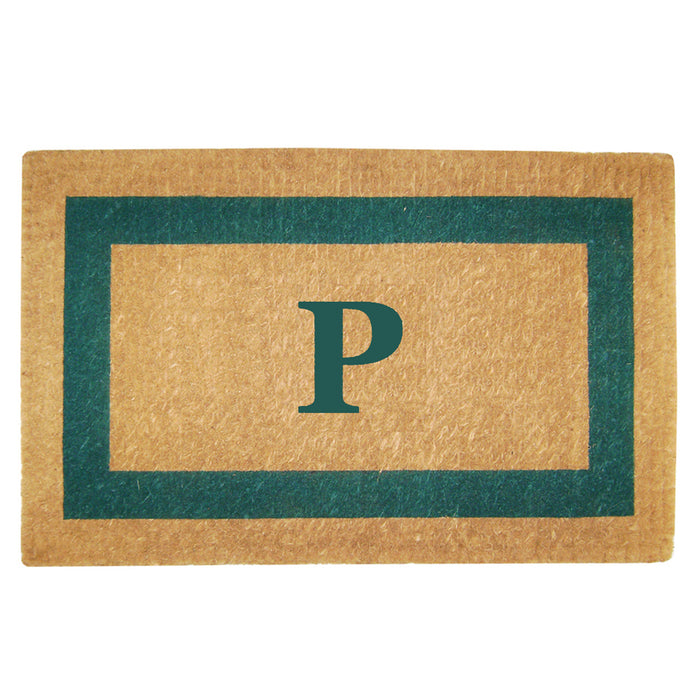 Heavy Duty Coir Door Mat Single Picture Frame, Monogram P - Green 22" x 36"