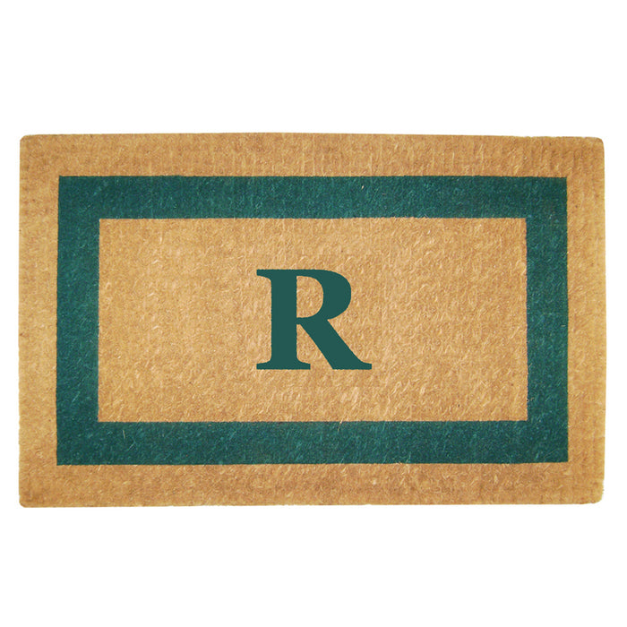 Heavy Duty Coir Door Mat Single Picture Frame, Monogram R - Green 22" x 36"