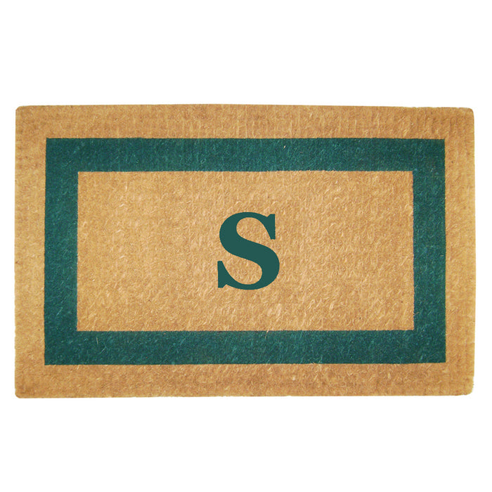 Heavy Duty Coir Door Mat Single Picture Frame, Monogram S - Green 22" x 36"