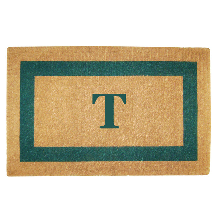 Heavy Duty Coir Door Mat Single Picture Frame, Monogram T - Green 22" x 36"