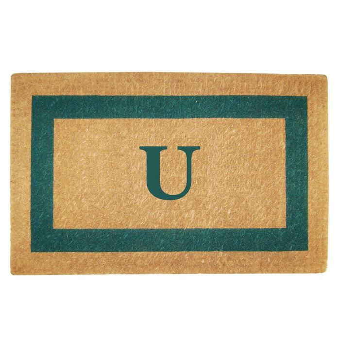 Heavy Duty Coir Door Mat Single Picture Frame, Monogram U - Green 22" x 36"