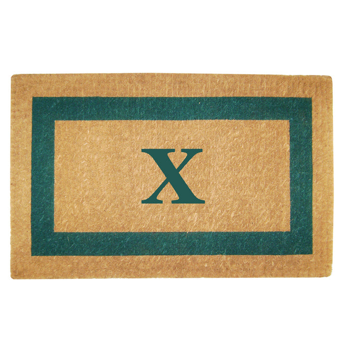 Heavy Duty Coir Door Mat Single Picture Frame, Monogram X - Green 22" x 36"