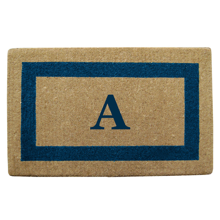 Heavy Duty Coir Door Mat Single Picture Frame, Monogram A - Blue 22" x 36"