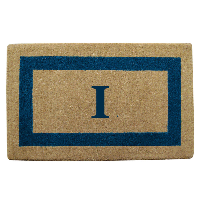 Heavy Duty Coir Door Mat Single Picture Frame, Monogram I - Blue 22" x 36"