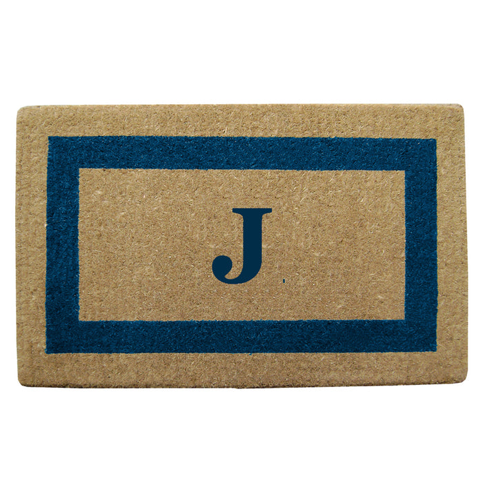 Heavy Duty Coir Door Mat Single Picture Frame, Monogram J - Blue 22" x 36"