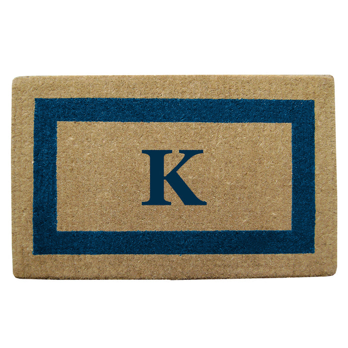 Heavy Duty Coir Door Mat Single Picture Frame, Monogram K - Blue 22" x 36"