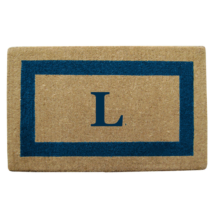 Heavy Duty Coir Door Mat Single Picture Frame, Monogram L - Blue 22" x 36"