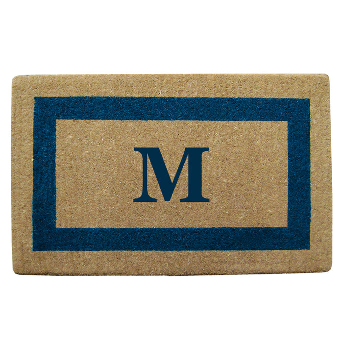 Heavy Duty Coir Door Mat Single Picture Frame, Monogram M - Blue 22" x 36"