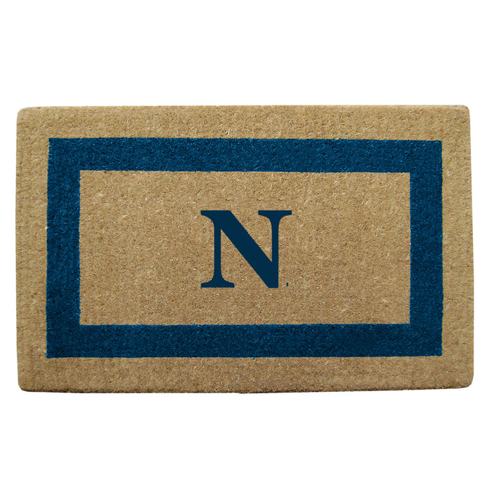 Heavy Duty Coir Door Mat Single Picture Frame, Monogram N - Blue 22" x 36"