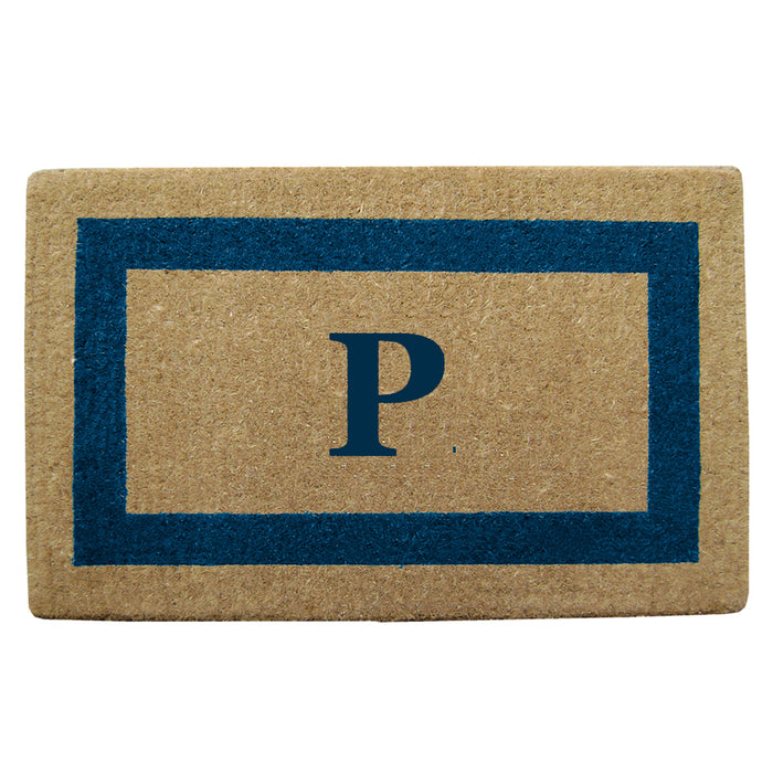 Heavy Duty Coir Door Mat Single Picture Frame, Monogram P - Blue 22" x 36"