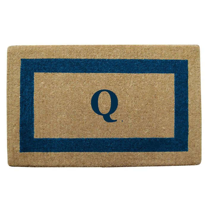 Heavy Duty Coir Door Mat Single Picture Frame, Monogram Q - Blue 22" x 36"