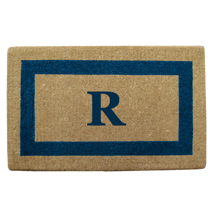 Heavy Duty Coir Door Mat Single Picture Frame, Monogram R - Blue 22" x 36"