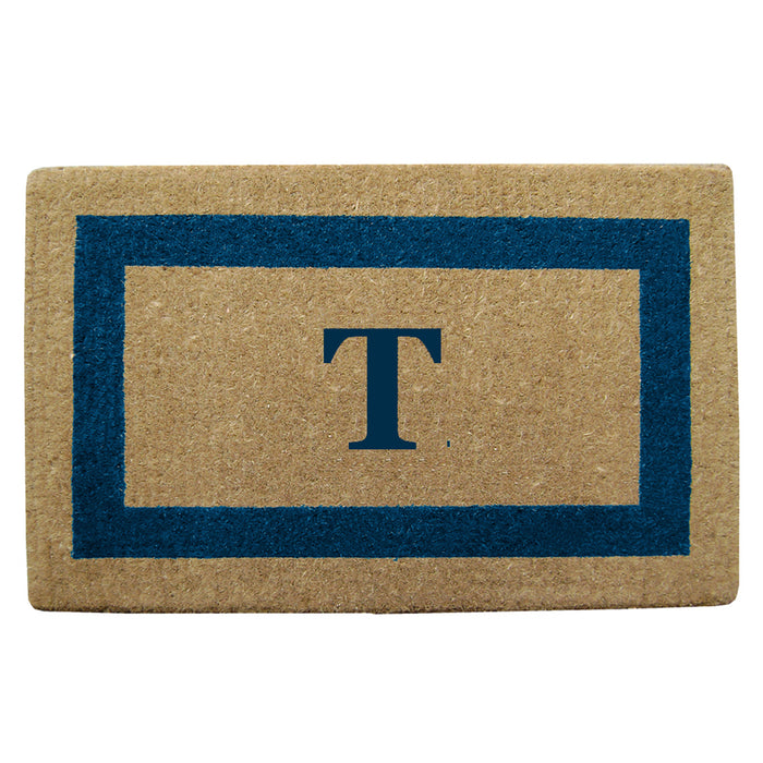 Heavy Duty Coir Door Mat Single Picture Frame, Monogram T - Blue 22" x 36"