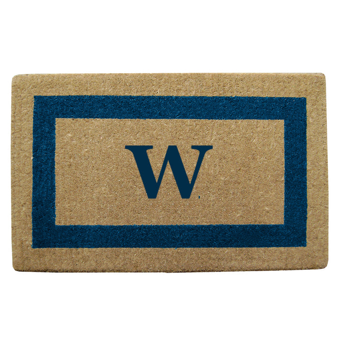 Heavy Duty Coir Door Mat Single Picture Frame, Monogram W - Blue 22" x 36"