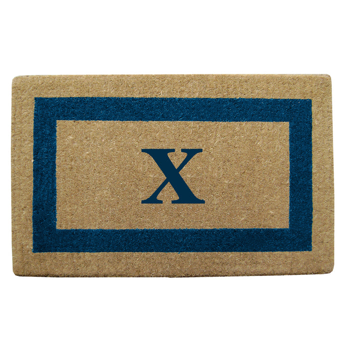 Heavy Duty Coir Door Mat Single Picture Frame, Monogram X - Blue 22" x 36"