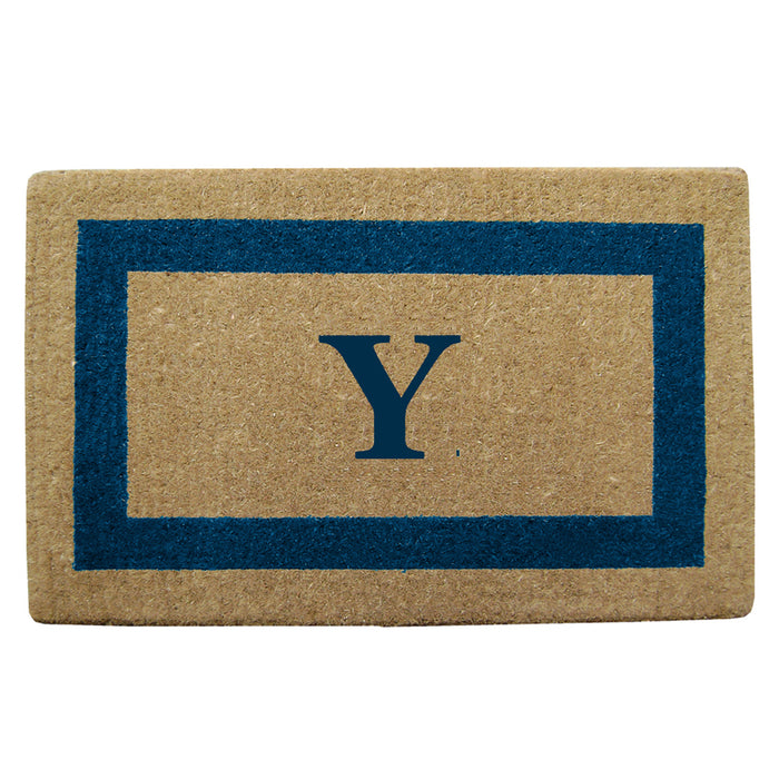 Heavy Duty Coir Door Mat Single Picture Frame, Monogram Y - Blue 22" x 36"