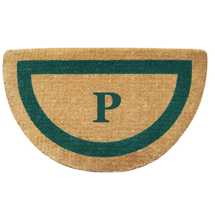 Heavy Duty Coir Door Mat Single Picture Frame, Monogram P - Green 22" x 36"