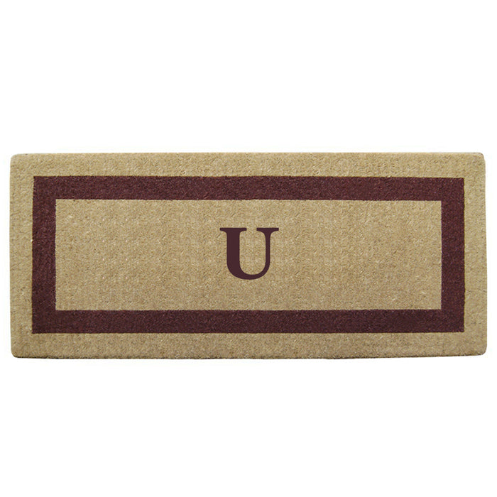 Heavy Duty Coir Door Mat Single Picture Frame, Monogram U - Brown 24" x 57"