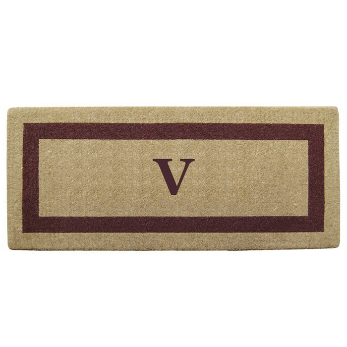 Heavy Duty Coir Door Mat Single Picture Frame, Monogram V - Brown 24" x 57"