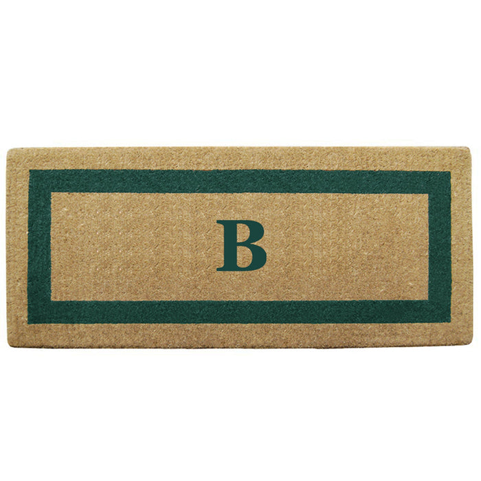 Heavy Duty Coir Door Mat Single Picture Frame, Monogram - Green 24" x 57"