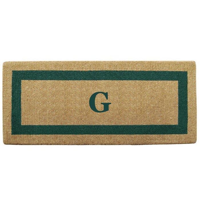 Heavy Duty Coir Door Mat Single Picture Frame, Monogram - Green 24" x 57"