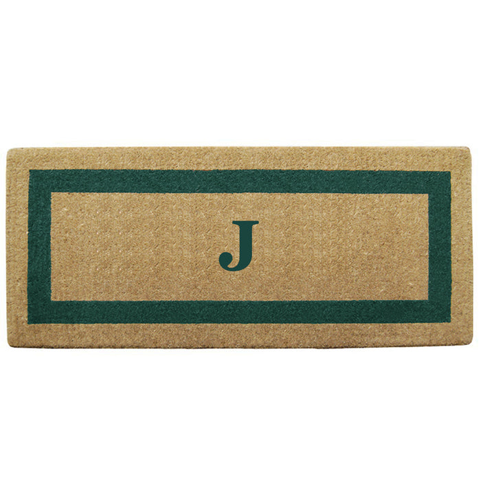 Heavy Duty Coir Door Mat Single Picture Frame, Monogram J - Green 24" x 57"