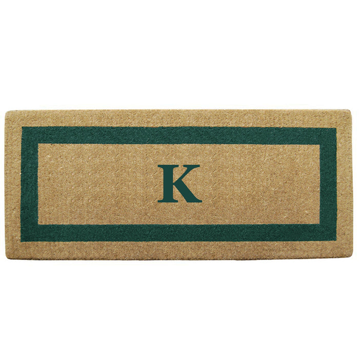 Heavy Duty Coir Door Mat Single Picture Frame, Monogram - Green 24" x 57"