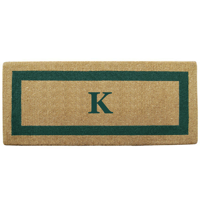 Heavy Duty Coir Door Mat Single Picture Frame, Monogram K - Green 24" x 57"