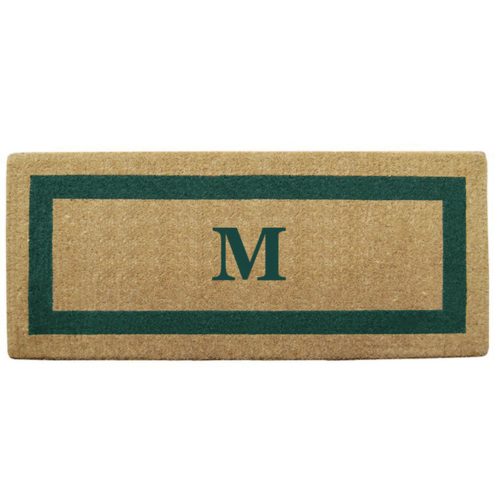 Heavy Duty Coir Door Mat Single Picture Frame, Monogram - Green 24" x 57"