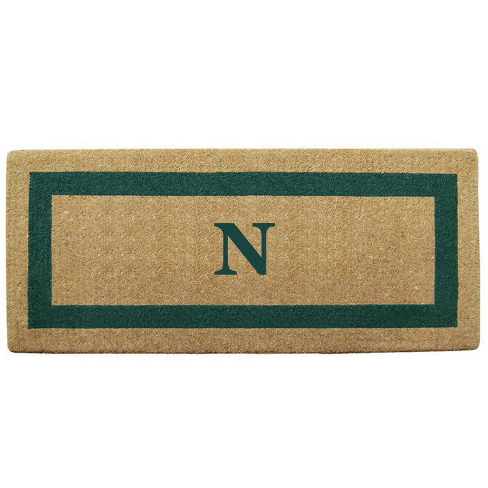 Heavy Duty Coir Door Mat Single Picture Frame, Monogram - Green 24" x 57"