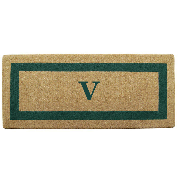 Heavy Duty Coir Door Mat Single Picture Frame, Monogram - Green 24" x 57"