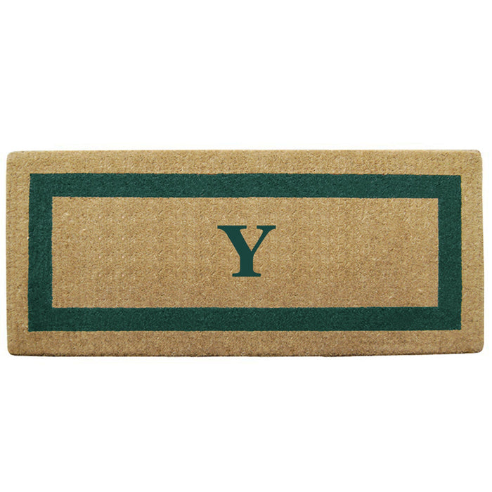 Heavy Duty Coir Door Mat Single Picture Frame, Monogram - Green 24" x 57"