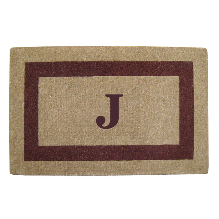 Heavy Duty Coir Door Mat Single Picture Frame, Monogram J - Brown 30" x 48"