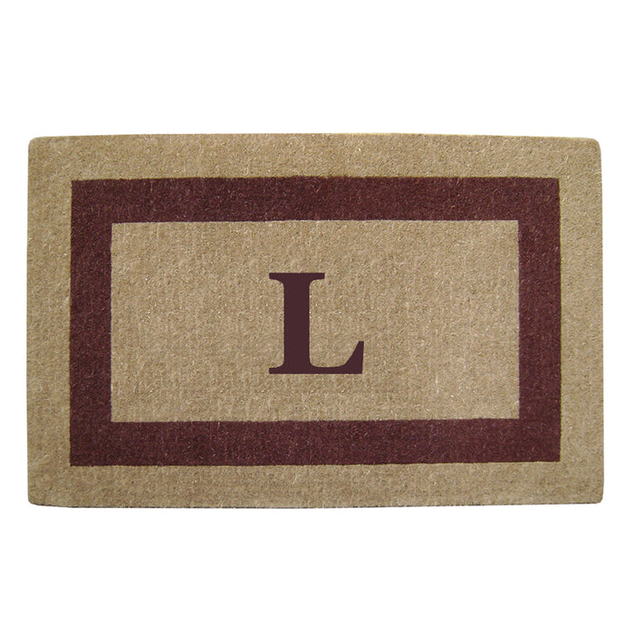 Heavy Duty Coir Door Mat Single Picture Frame, Monogram L - Brown 30" x 48"