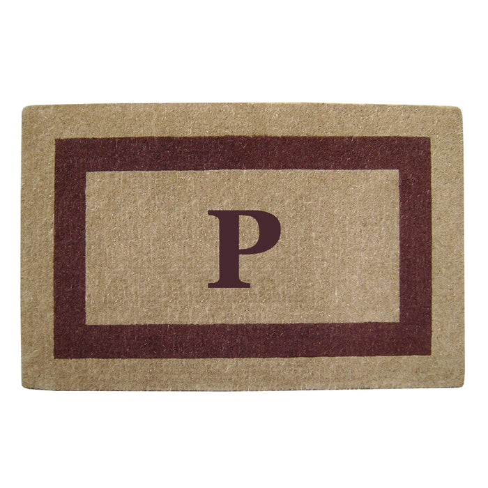 Heavy Duty Coir Door Mat Single Picture Frame, Monogram P - Brown 30" x 48"