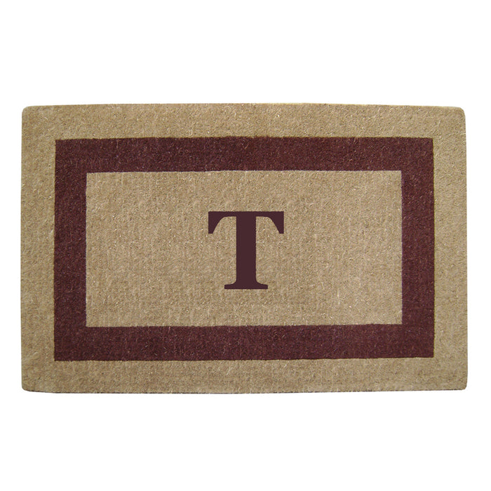 Heavy Duty Coir Door Mat Single Picture Frame, Monogram T - Brown 30" x 48"